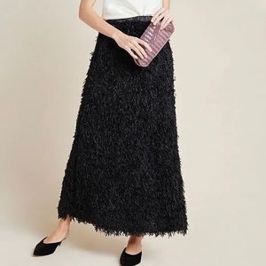 Anthropologie Sunday In Brooklyn Chantal Black Fringe Couture Maxi Skirt Small